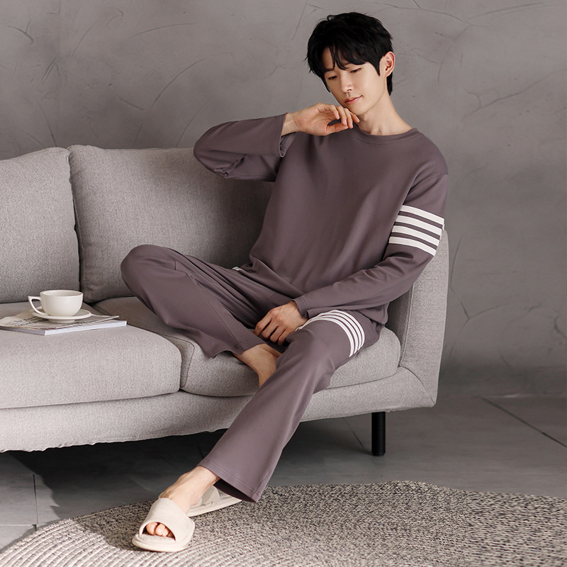 Vyriškas pavasario ir rudens medvilninis ilgomis rankovėmis dviejų dalių pižamos komplektas 2025 m. Naujas pavasario ir rudens dienos plius dydžio vyriški namų drabužiai