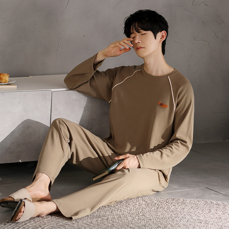 Vyriškas pavasario ir rudens medvilninis ilgomis rankovėmis dviejų dalių pižamos komplektas 2025 m. Naujas pavasario ir rudens dienos plius dydžio vyriški namų drabužiai