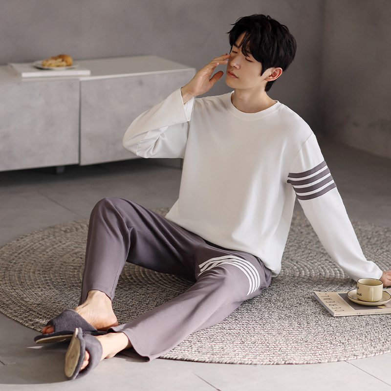 Vyriškas pavasario ir rudens medvilninis ilgomis rankovėmis dviejų dalių pižamos komplektas 2025 m. Naujas pavasario ir rudens dienos plius dydžio vyriški namų drabužiai