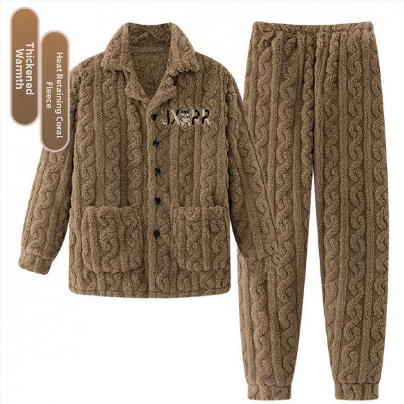 2024 m. rudens ir žiemos pižamos, vyriški namų drabužiai, koralinės vilnos pamušalas, sustorintas vyriškas kostiumas, šiltas ir patogus flanelinis audinys