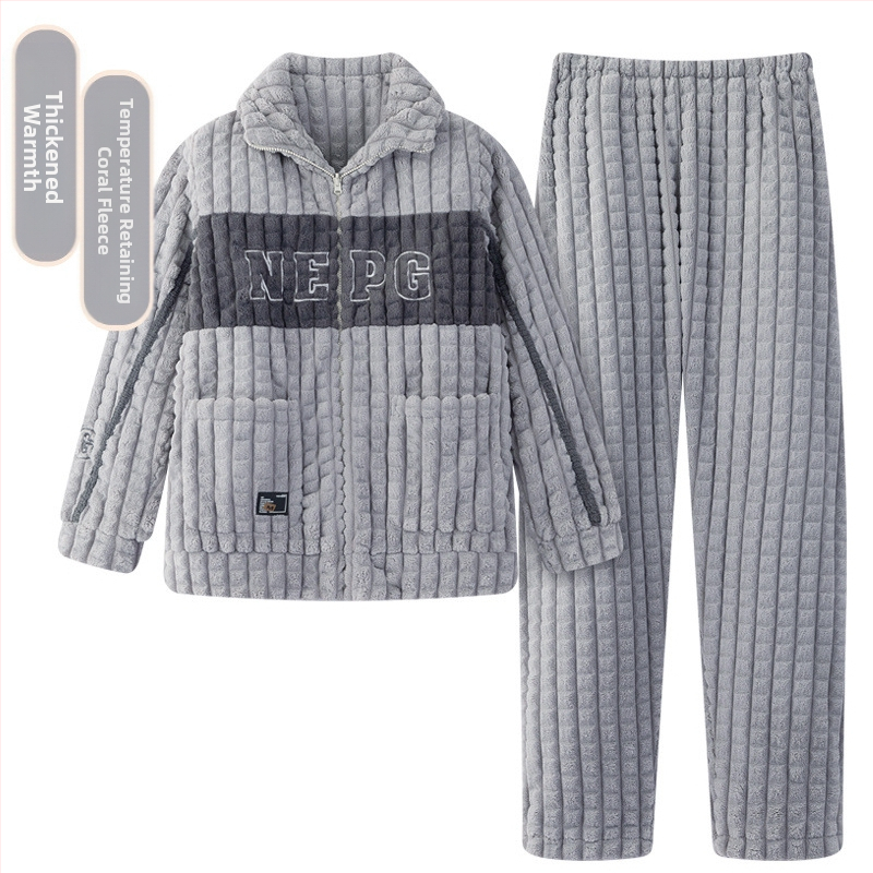 2024 m. rudens ir žiemos pižamos, vyriški namų drabužiai, koralinės vilnos pamušalas, sustorintas vyriškas kostiumas, šiltas ir patogus flanelinis audinys