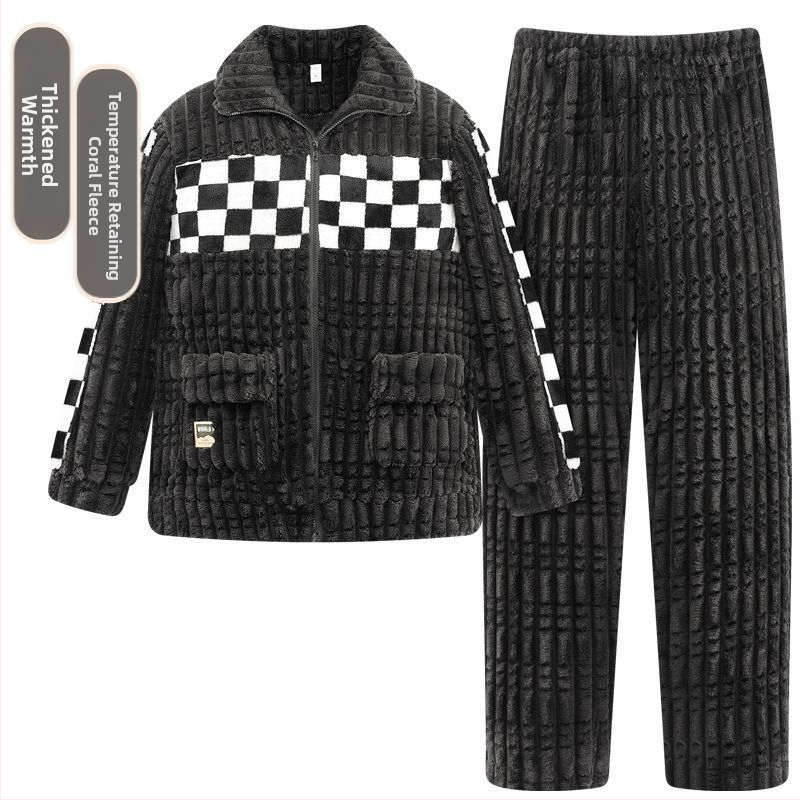 2024 m. rudens ir žiemos pižamos, vyriški namų drabužiai, koralinės vilnos pamušalas, sustorintas vyriškas kostiumas, šiltas ir patogus flanelinis audinys