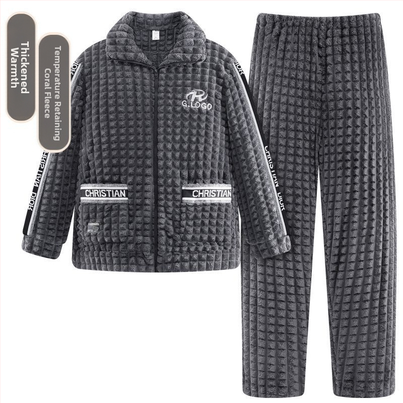 2024 m. rudens ir žiemos pižamos, vyriški namų drabužiai, koralinės vilnos pamušalas, sustorintas vyriškas kostiumas, šiltas ir patogus flanelinis audinys
