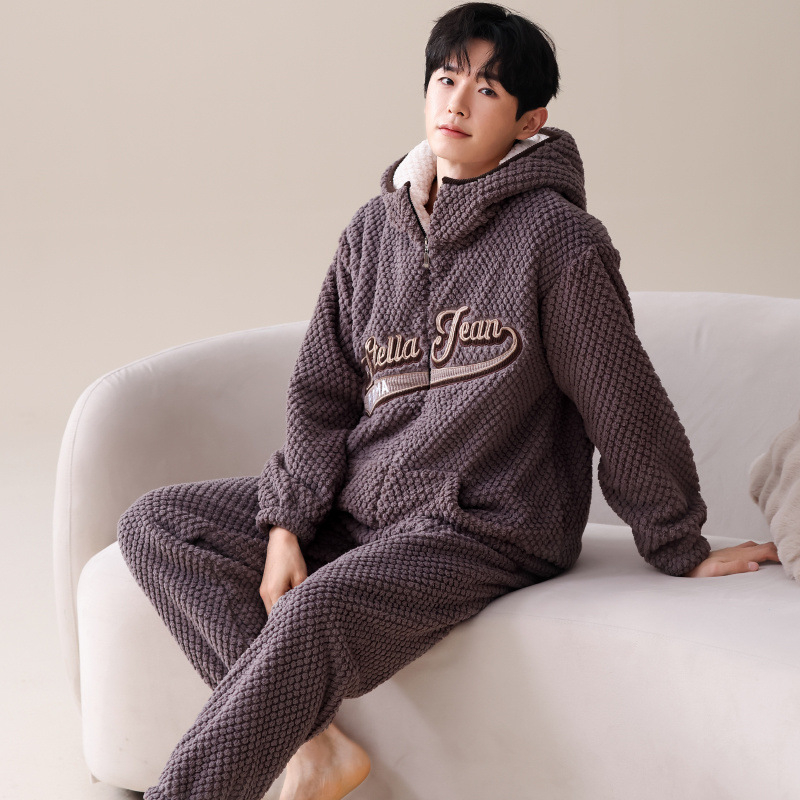 2024 m. rudens ir žiemos pižamos, vyriški namų drabužiai, koralinės vilnos pamušalas, sustorintas vyriškas kostiumas, šiltas ir patogus flanelinis audinys