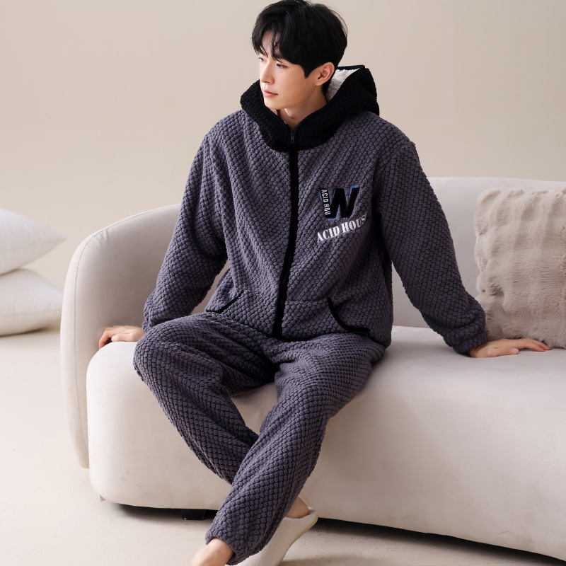 2024 m. rudens ir žiemos pižamos, vyriški namų drabužiai, koralinės vilnos pamušalas, sustorintas vyriškas kostiumas, šiltas ir patogus flanelinis audinys
