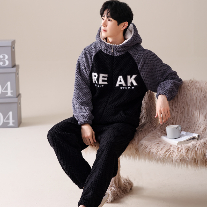 2024 m. rudens ir žiemos pižamos, vyriški namų drabužiai, koralinės vilnos pamušalas, sustorintas vyriškas kostiumas, šiltas ir patogus flanelinis audinys