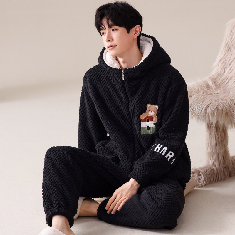 2024 m. rudens ir žiemos pižamos, vyriški namų drabužiai, koralinės vilnos pamušalas, sustorintas vyriškas kostiumas, šiltas ir patogus flanelinis audinys