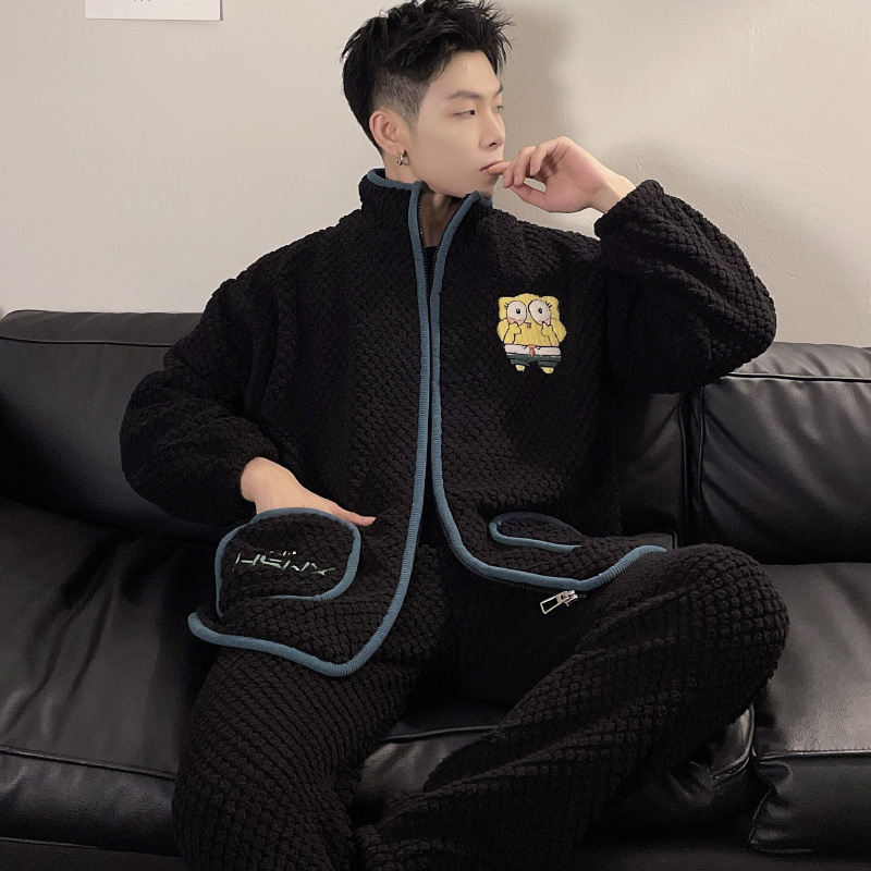 2024 m. rudens ir žiemos pižamos, vyriški namų drabužiai, koralinės vilnos pamušalas, sustorintas vyriškas kostiumas, šiltas ir patogus flanelinis audinys