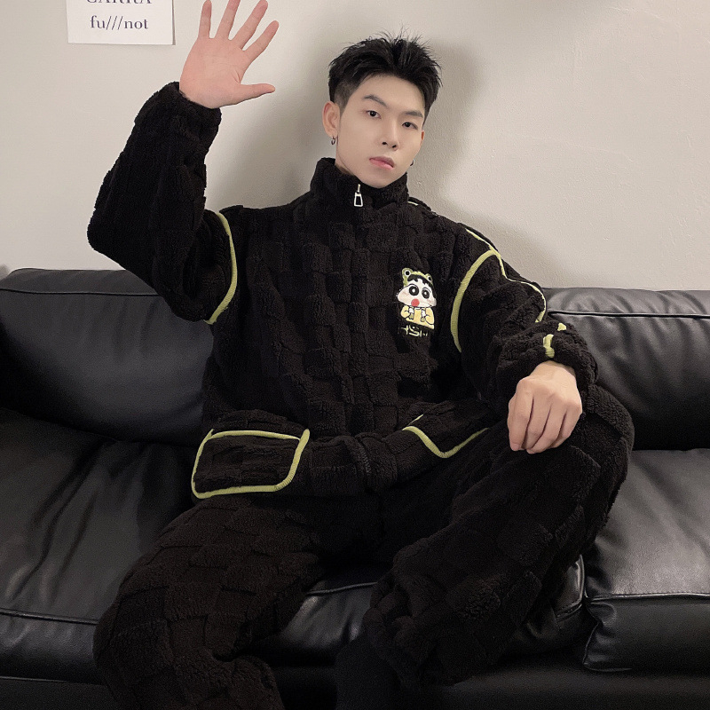 2024 m. rudens ir žiemos pižamos, vyriški namų drabužiai, koralinės vilnos pamušalas, sustorintas vyriškas kostiumas, šiltas ir patogus flanelinis audinys