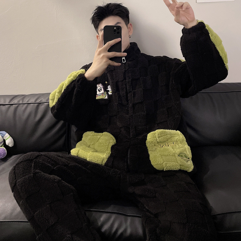 2024 m. rudens ir žiemos pižamos, vyriški namų drabužiai, koralinės vilnos pamušalas, sustorintas vyriškas kostiumas, šiltas ir patogus flanelinis audinys