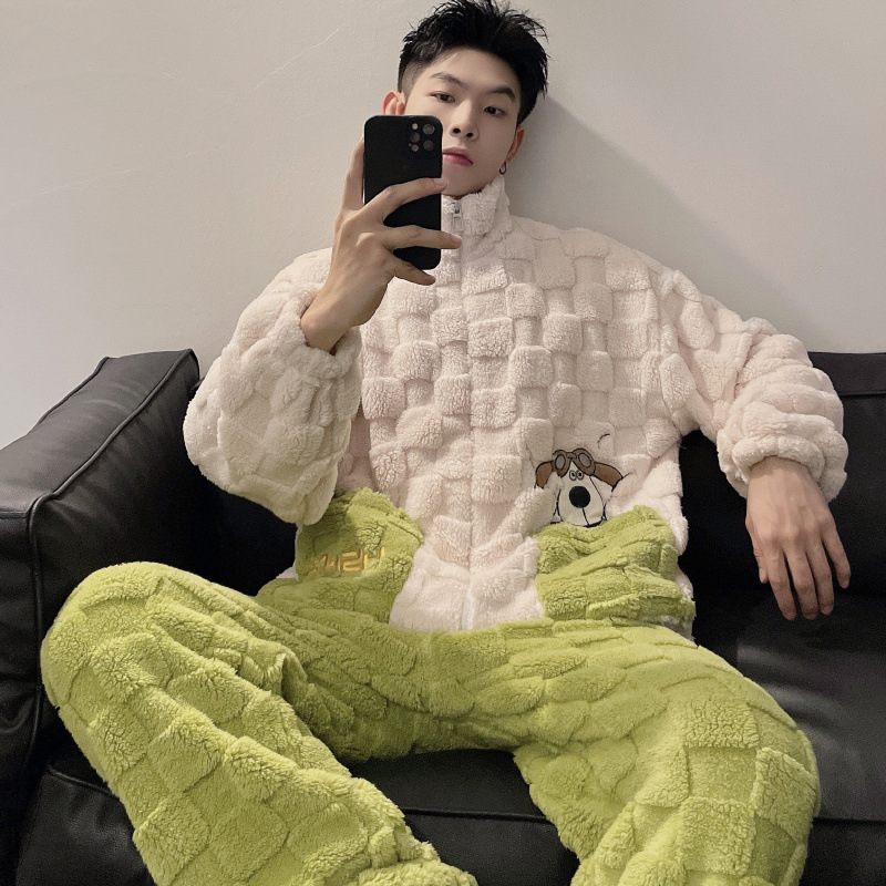 2024 m. rudens ir žiemos pižamos, vyriški namų drabužiai, koralinės vilnos pamušalas, sustorintas vyriškas kostiumas, šiltas ir patogus flanelinis audinys