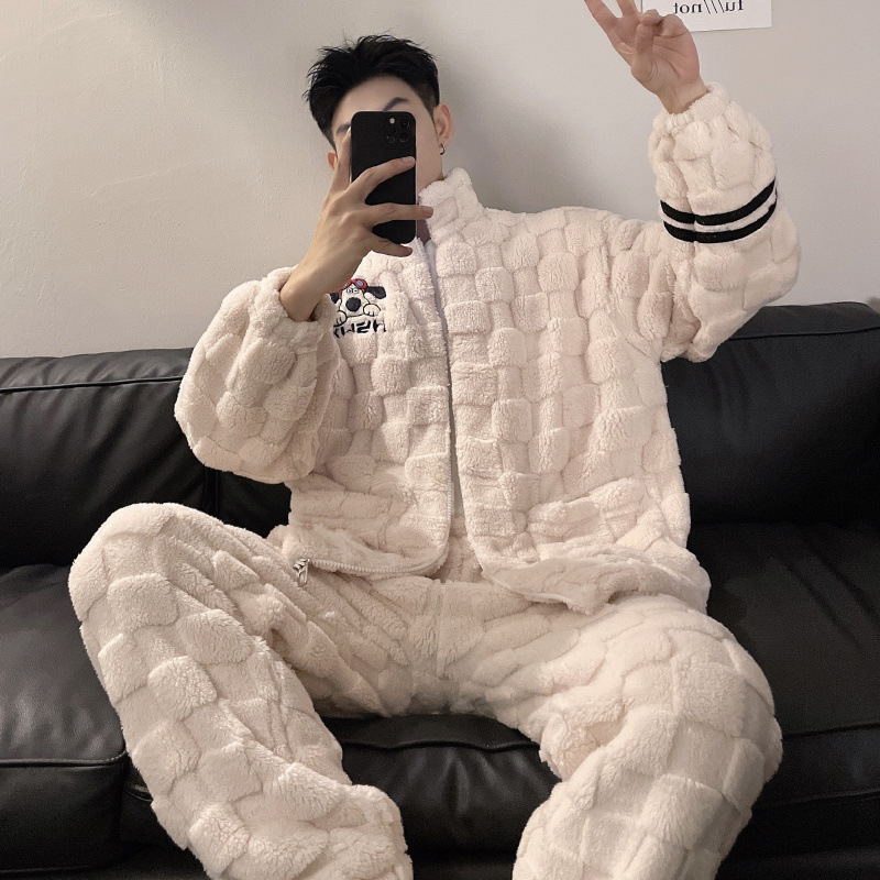 2024 m. rudens ir žiemos pižamos, vyriški namų drabužiai, koralinės vilnos pamušalas, sustorintas vyriškas kostiumas, šiltas ir patogus flanelinis audinys