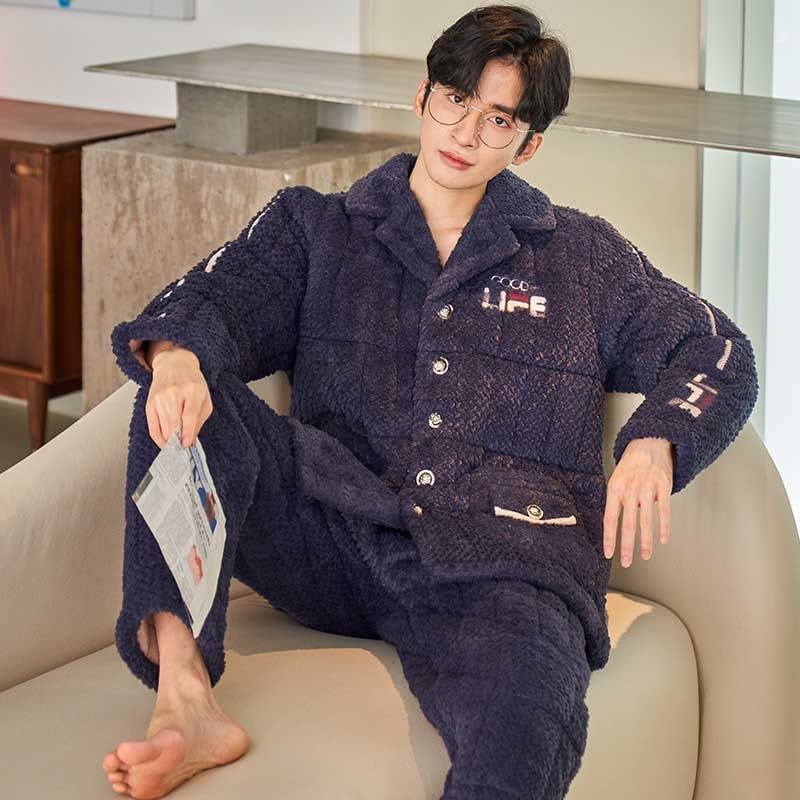 2024 m. rudens ir žiemos pižamos, vyriški namų drabužiai, koralinės vilnos pamušalas, sustorintas vyriškas kostiumas, šiltas ir patogus flanelinis audinys
