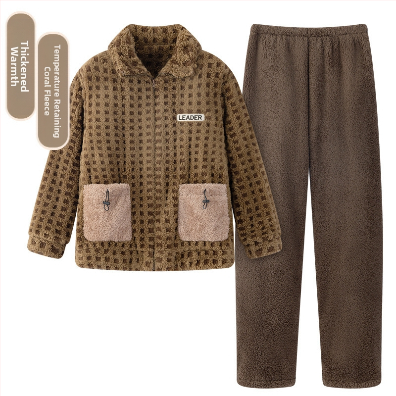 2024 m. rudens ir žiemos pižamos, vyriški namų drabužiai, koralinės vilnos pamušalas, sustorintas vyriškas kostiumas, šiltas ir patogus flanelinis audinys