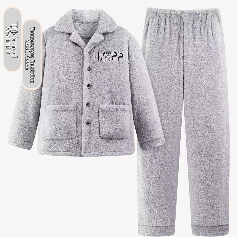 2024 m. rudens ir žiemos pižamos, vyriški namų drabužiai, koralinės vilnos pamušalas, sustorintas vyriškas kostiumas, šiltas ir patogus flanelinis audinys