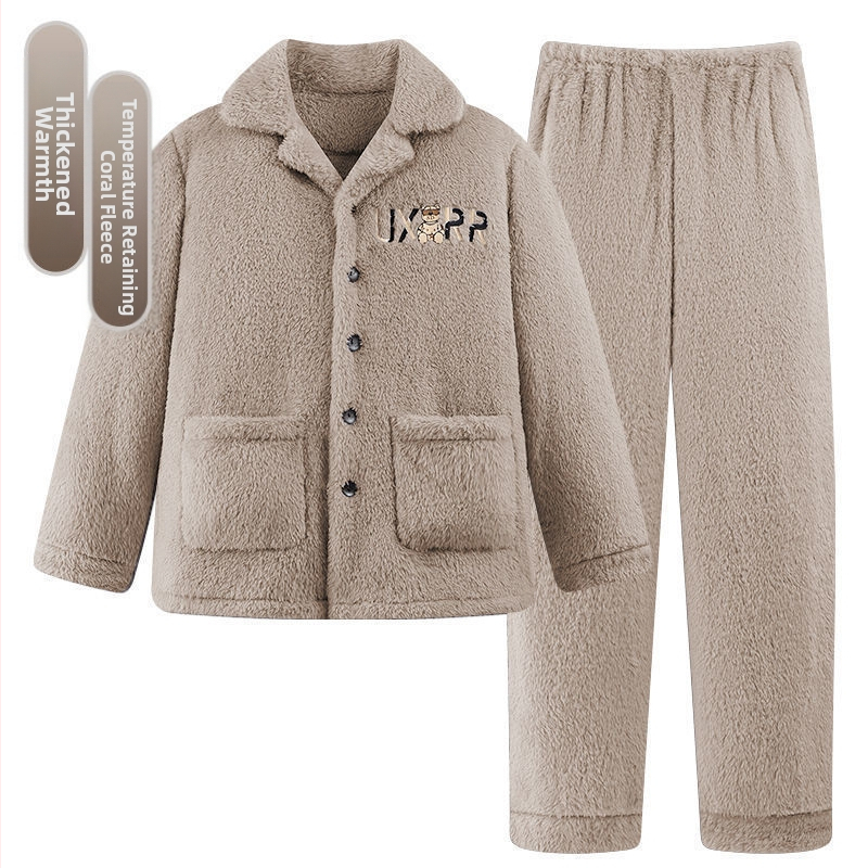 2024 m. rudens ir žiemos pižamos, vyriški namų drabužiai, koralinės vilnos pamušalas, sustorintas vyriškas kostiumas, šiltas ir patogus flanelinis audinys