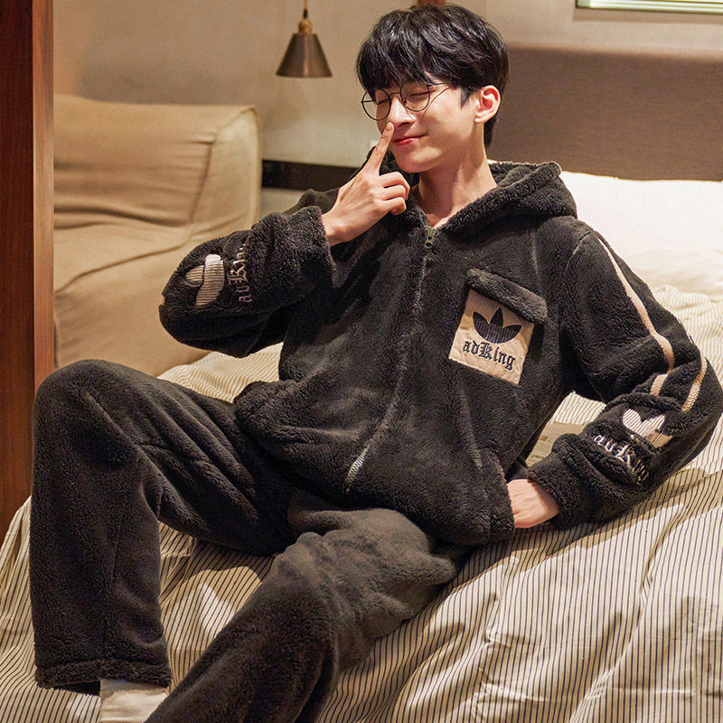 2024 m. rudens ir žiemos pižamos, vyriški namų drabužiai, koralinės vilnos pamušalas, sustorintas vyriškas kostiumas, šiltas ir patogus flanelinis audinys