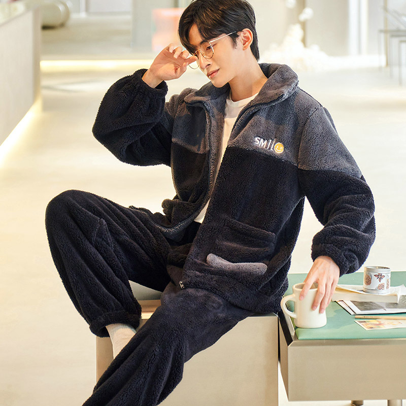 2024 m. rudens ir žiemos pižamos, vyriški namų drabužiai, koralinės vilnos pamušalas, sustorintas vyriškas kostiumas, šiltas ir patogus flanelinis audinys