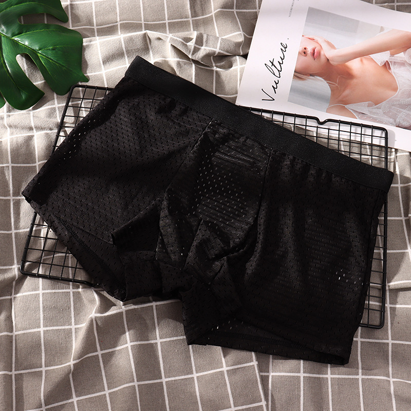 Lenjerie intimă pentru bărbați, vară, din plasă de mătase glacială, respirabilă, talie medie, boxeri confortabili pentru tineri și vârste mijlocii, pantaloni plați Factory