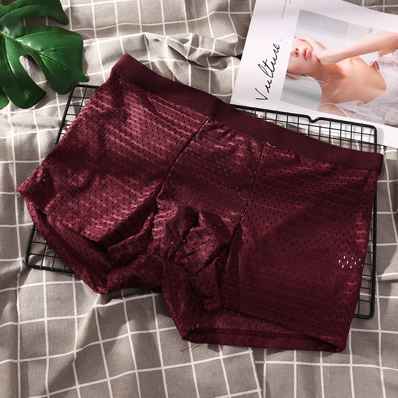 Lenjerie intimă pentru bărbați, vară, din plasă de mătase glacială, respirabilă, talie medie, boxeri confortabili pentru tineri și vârste mijlocii, pantaloni plați Factory