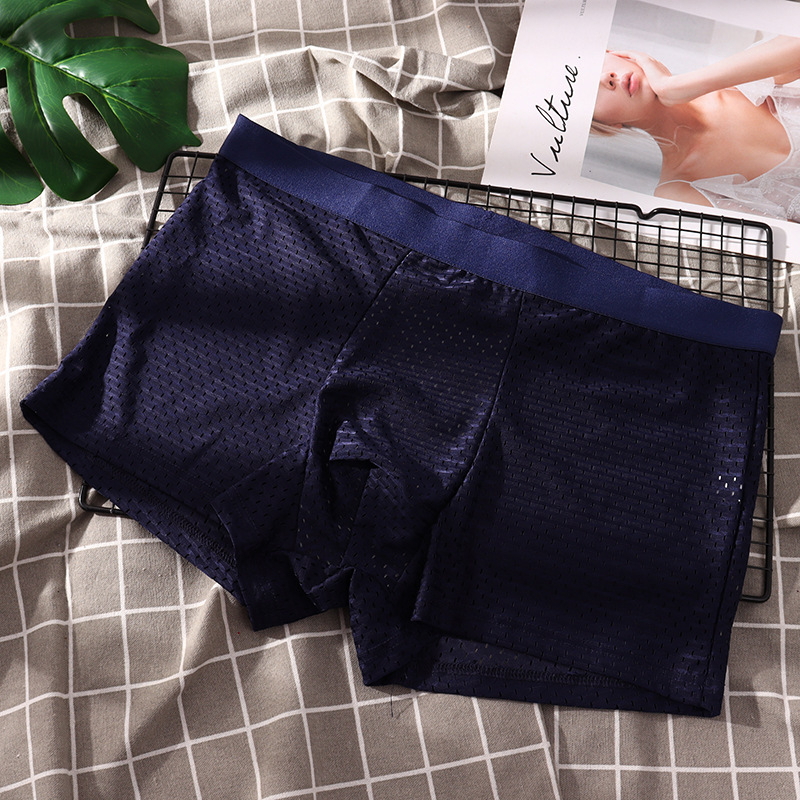 Lenjerie intimă pentru bărbați, vară, din plasă de mătase glacială, respirabilă, talie medie, boxeri confortabili pentru tineri și vârste mijlocii, pantaloni plați Factory