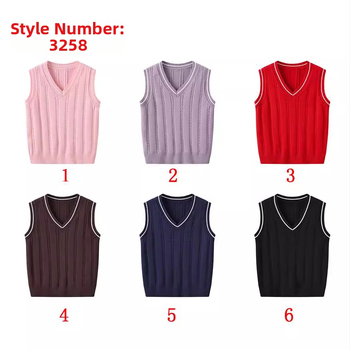 Jesenski i zimski novi pleteni odjevni predmeti s V izrezom za muškarce i žene, djecu srednje i starije dobi, veleprodaja pletenih topova bez rukava u preppy modi s uzorkom konoplje