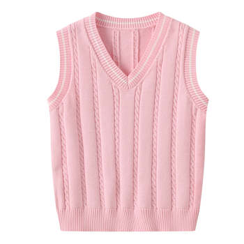 Jesenski i zimski novi pleteni odjevni predmeti s V izrezom za muškarce i žene, djecu srednje i starije dobi, veleprodaja pletenih topova bez rukava u preppy modi s uzorkom konoplje