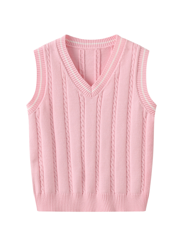 Jesenski i zimski novi pleteni odjevni predmeti s V izrezom za muškarce i žene, djecu srednje i starije dobi, veleprodaja pletenih topova bez rukava u preppy modi s uzorkom konoplje