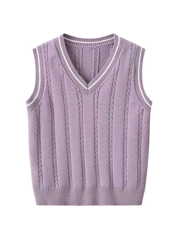 Jesenski i zimski novi pleteni odjevni predmeti s V izrezom za muškarce i žene, djecu srednje i starije dobi, veleprodaja pletenih topova bez rukava u preppy modi s uzorkom konoplje