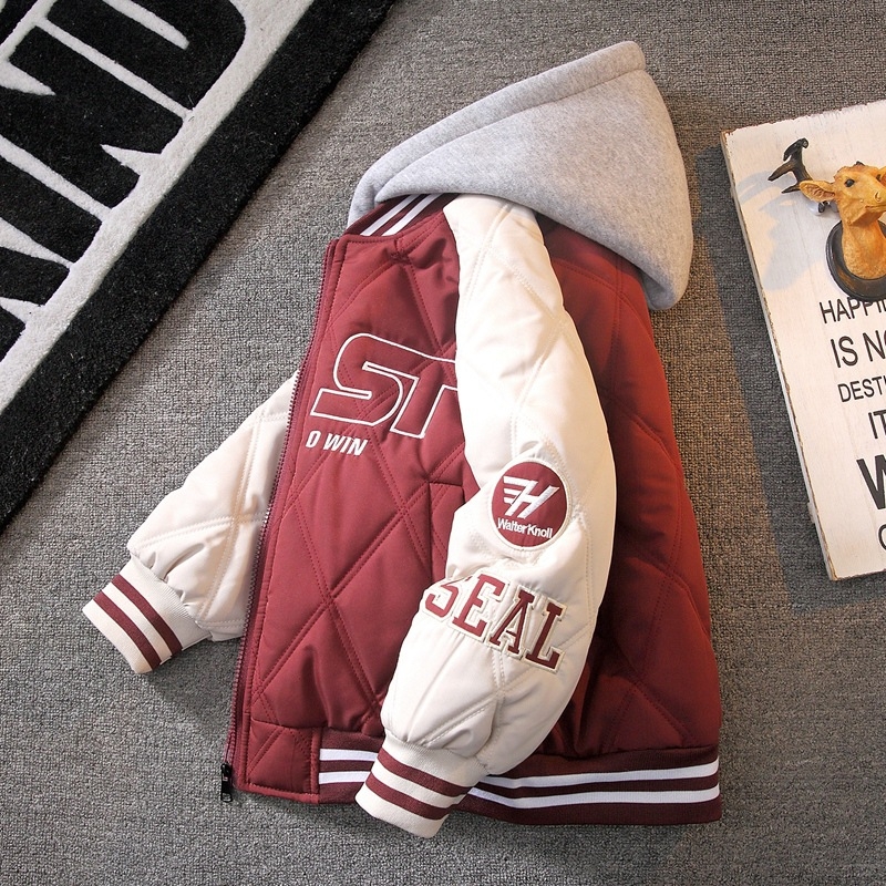 Μπουφάν με βαμβάκι, βαμβακερό, χοντρό, μεγάλο παιδικό παλτό αγοριού 2024, νέα παιδικά ρούχα, αγόρια, φθινόπωρο και χειμώνας, στολή μπέιζμπολ χειμώνας