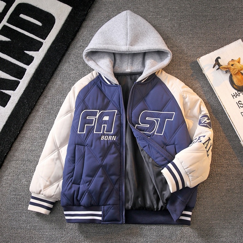 Μπουφάν με βαμβάκι, βαμβακερό, χοντρό, μεγάλο παιδικό παλτό αγοριού 2024, νέα παιδικά ρούχα, αγόρια, φθινόπωρο και χειμώνας, στολή μπέιζμπολ χειμώνας