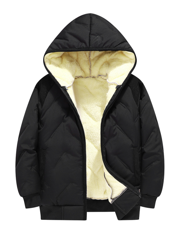 Nova dječja jednodijelna jakna s pamučnom podstavom za dječake i djevojčice, zimska topla reljefna jakna od janjeće kože s kapuljačom i pamučnom podstavom za srednju i veliku djecu