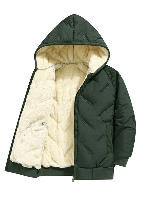 Nova dječja jednodijelna jakna s pamučnom podstavom za dječake i djevojčice, zimska topla reljefna jakna od janjeće kože s kapuljačom i pamučnom podstavom za srednju i veliku djecu