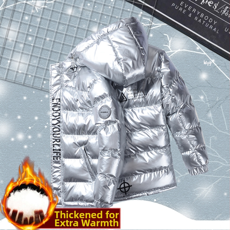 Палто за момчета с памучна ватировка 2023, ново, ярко повърхностно, удебелено, топло, с качулка, памучно ватирано палто за средни и големи размери, модна марка