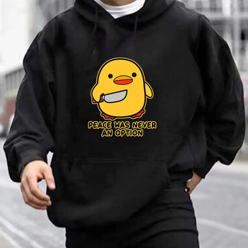 Tricou bărbătesc cu mânecă lungă, model galben cu rață și cuțit