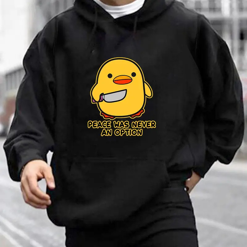 Tricou bărbătesc cu mânecă lungă, model galben cu rață și cuțit