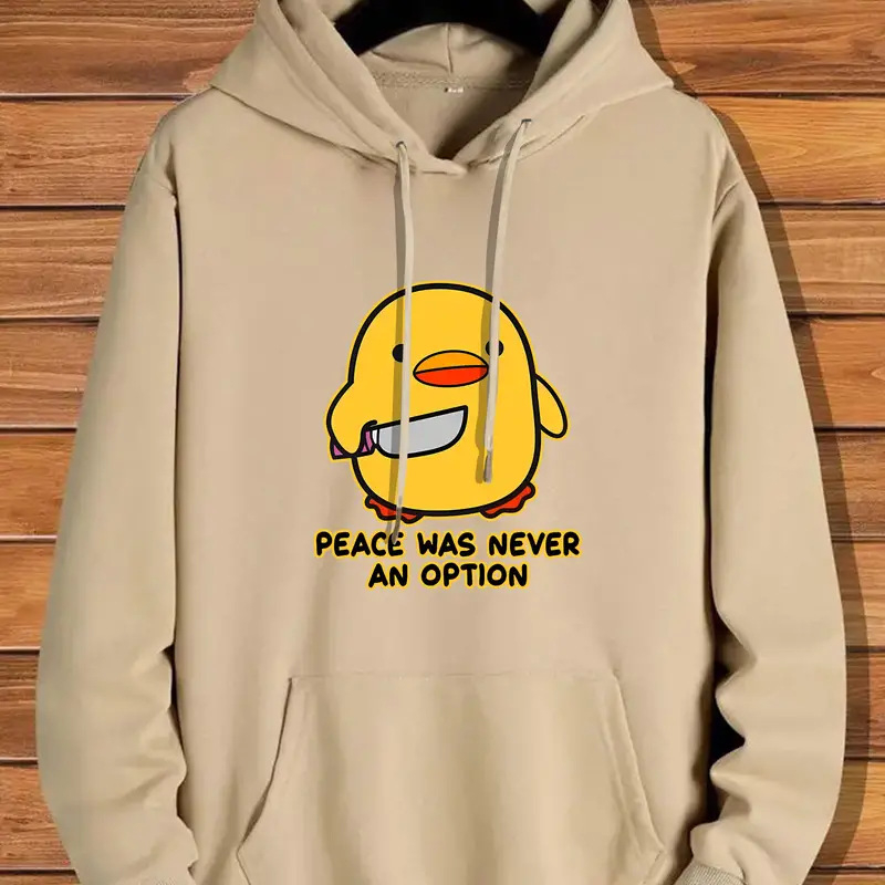 Tricou bărbătesc cu mânecă lungă, model galben cu rață și cuțit