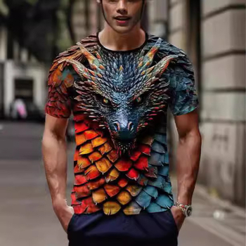 Ανδρικό T-shirt Ανδρικό Μόδας Δράκος 3D Εκτυπωμένο T-shirt με Γραφικά Ζώων Κοντό Μανίκι Streetwear Καλοκαίρι Casual