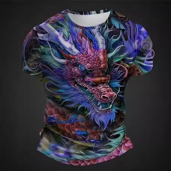 Ανδρικό T-shirt Ανδρικό Μόδας Δράκος 3D Εκτυπωμένο T-shirt με Γραφικά Ζώων Κοντό Μανίκι Streetwear Καλοκαίρι Casual