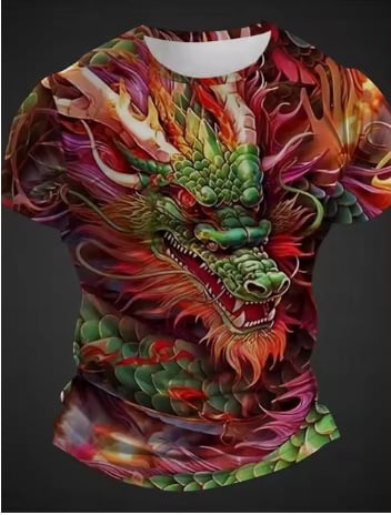Bărbați tricou vară casual cu mânecă scurtă Dragon imprimat 3D tricou animale grafice tricou barbati moda Streetwear casual
