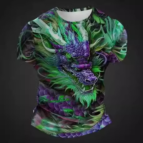 Bărbați tricou vară casual cu mânecă scurtă Dragon imprimat 3D tricou animale grafice tricou barbati moda Streetwear casual