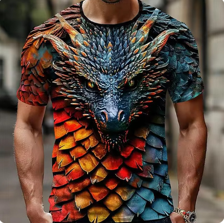 Bărbați tricou vară casual cu mânecă scurtă Dragon imprimat 3D tricou animale grafice tricou barbati moda Streetwear casual