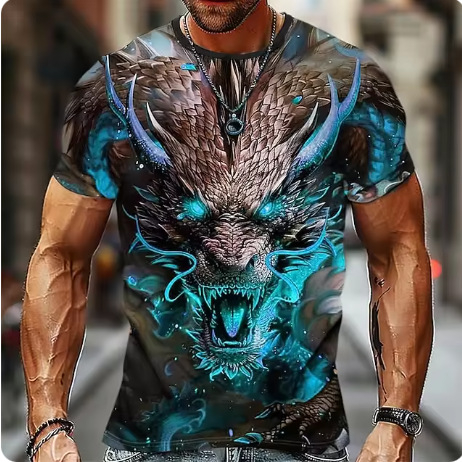 Bărbați tricou vară casual cu mânecă scurtă Dragon imprimat 3D tricou animale grafice tricou barbati moda Streetwear casual