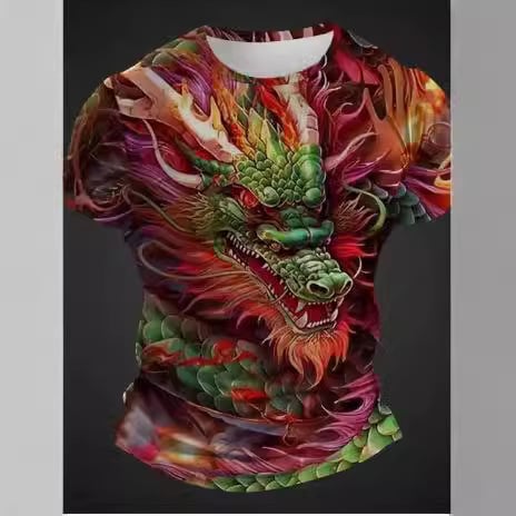 Bărbați tricou vară casual cu mânecă scurtă Dragon imprimat 3D tricou animale grafice tricou barbati moda Streetwear casual