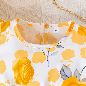 Αποκλειστική Διασυνοριακή Προμήθεια - Σετ Φόρεμα για Κορίτσια, Μονόχρωμο Μπλούζα + Διακοσμητική Φούστα με Φιόγκο και Λουλούδια