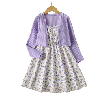 Set de cardigan Cross-Border cu mânecă lungă și cardigan cu imprimeu și mâneci bufante, culoare uni, model Cross-Border pentru fete