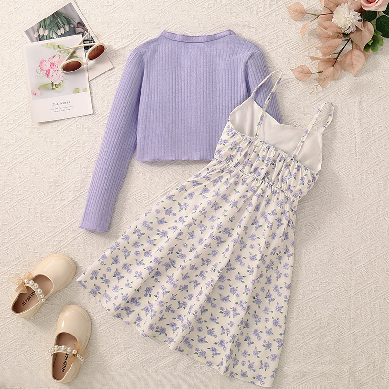 Set de cardigan Cross-Border cu mânecă lungă și cardigan cu imprimeu și mâneci bufante, culoare uni, model Cross-Border pentru fete