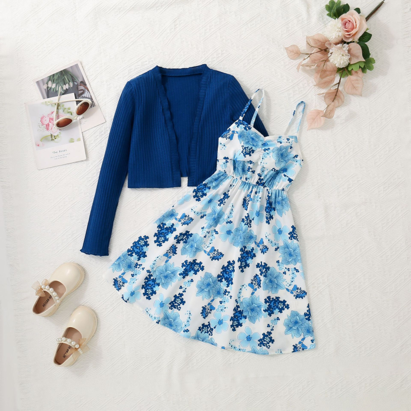 Set de cardigan Cross-Border cu mânecă lungă și cardigan cu imprimeu și mâneci bufante, culoare uni, model Cross-Border pentru fete