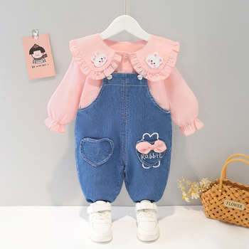 Στυλάτο Φθινόπωρο-Άνοιξη για Νέο Κορίτσι, Μακρυμάνικο Πουκάμισο με Δαντέλα και Πέτο, Παιδικό Ολόσωμο Κοστούμι Δύο Τεμαχίων