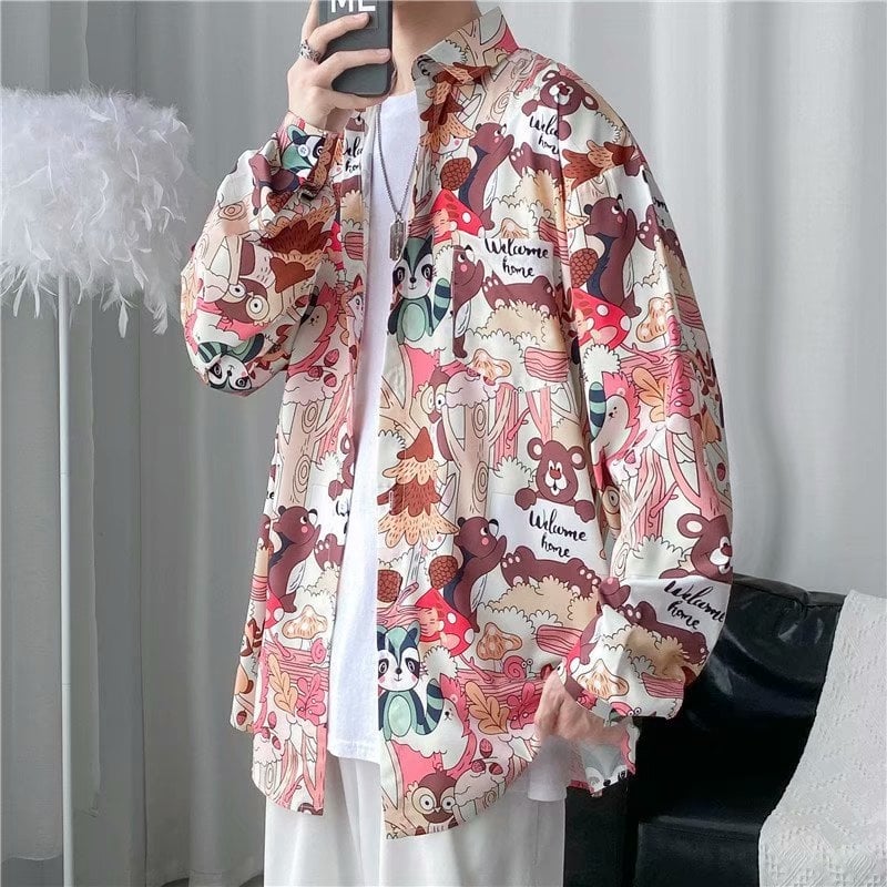 Primăvara și toamna la modă de brand ins Retro Ruffian frumos cu mânecă lungă cu flori cămașă bărbați stil japonez lejer cuplu cămașă hip-hop jachetă de stradă